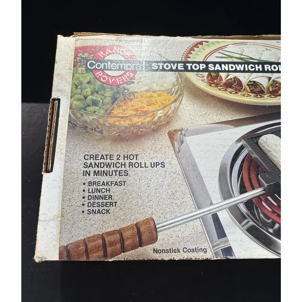 Vintage CONTEMPRA STOVE TOP SANDWICH ROLL UP Maker In Original Box